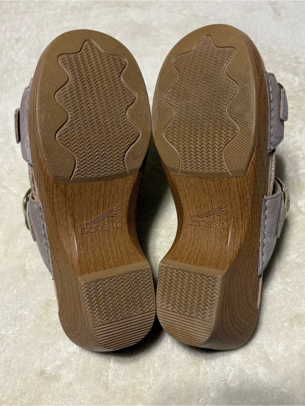 Dansko Double-Strap Wedge Sandals in Taupe Gray